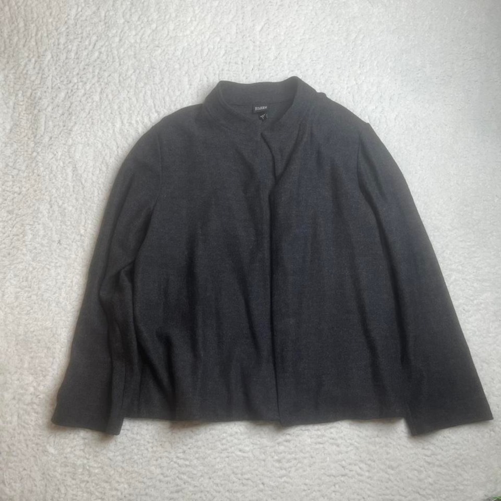 Eileen‎ fisher women's charcoal grey cardigan wool sweater USA made L